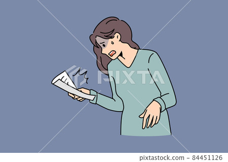 Unhappy woman stressed with information in document Unhappy woman stressed with information in document 84451126