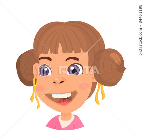 Happy girl icon. Laughing kid portrait in cartoon style 84451199