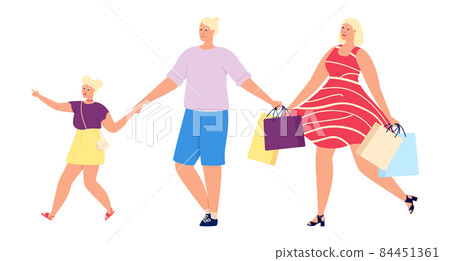 Happy family shopping. People running to big sale 84451361
