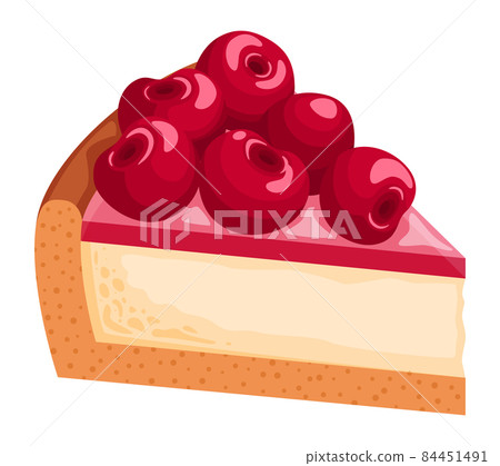 Cherry cheesecake. Slice of cake with berry syrup. Piece of pie Cherry cheesecake. Slice of cake with berry syrup. Piece of pie 84451491