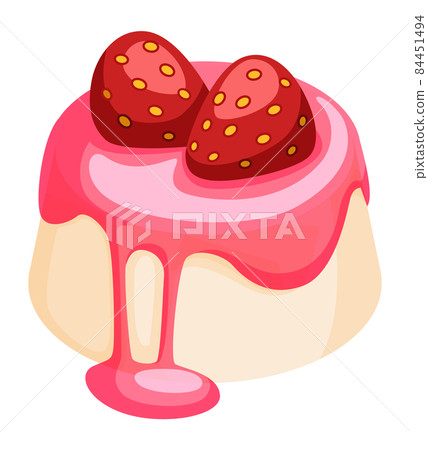 Strawberry panna cotta. Pudding cake with pink syrup Strawberry panna cotta. Pudding cake with pink syrup 84451494