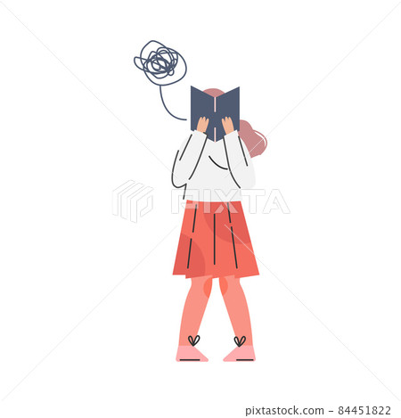 Puzzled Woman Holding Open Book Asking Question and Searching for Information Vector Illustration 84451822