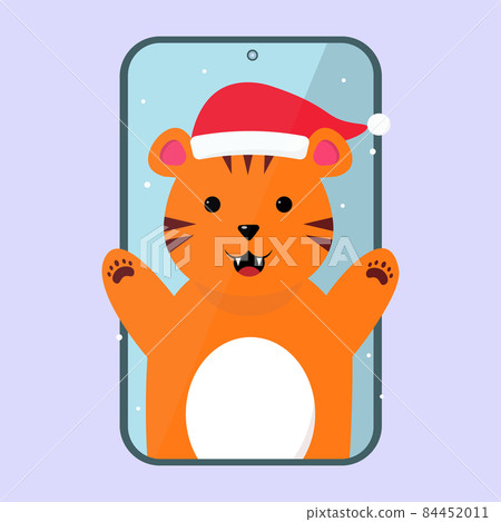 A cute cartoon tiger in the smartphone A cute cartoon tiger in the smartphone 84452011
