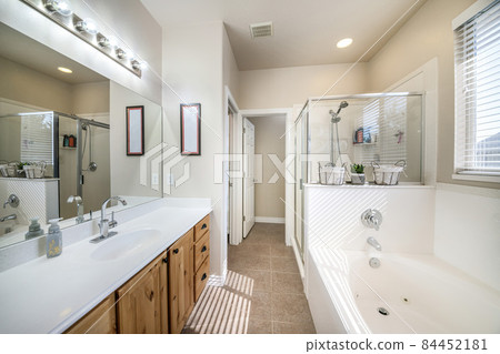 Interior of a bathroom with craftsman's style vanity Interior of a bathroom with craftsman's style vanity 84452181
