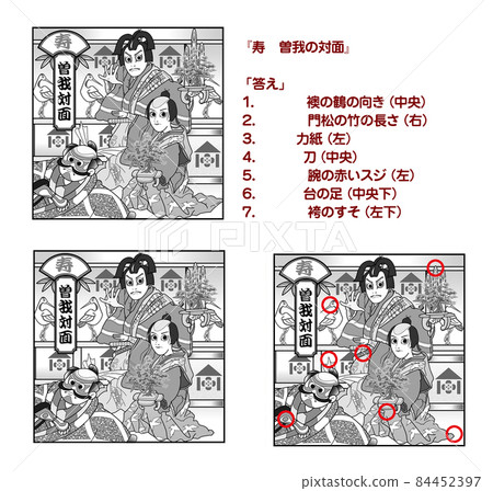 Face-to-face with Soga, Kabuki, Spot the difference, Black and white Face-to-face with Soga, Kabuki, Spot the difference, Black and white 84452397