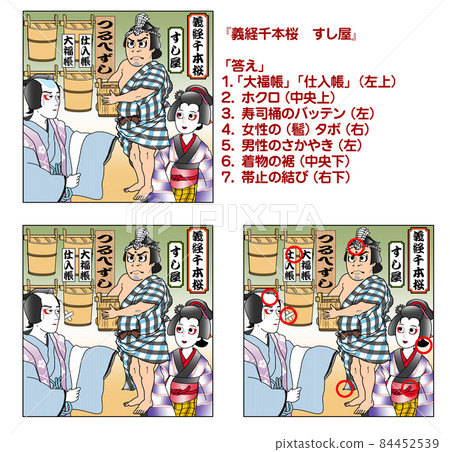 Yoshitsune Senbon Sakura, Sushiya, Kabuki, Spot the Difference, Color 84452539