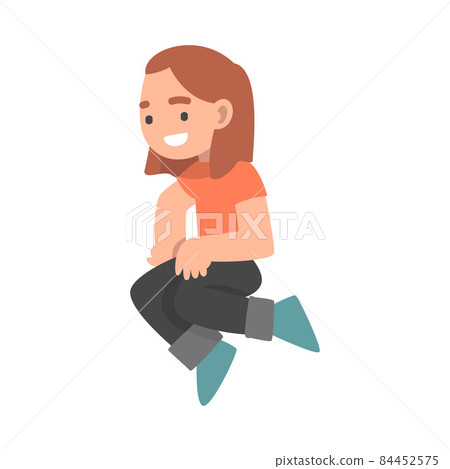 Young Woman with Bended Knees Sitting and Watching at Something Vector Illustration Young Woman with Bended Knees Sitting and Watching at Something Vector Illustration 84452575