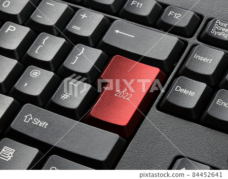 A Black Keyboard With red 2022 Key 84452641