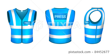Blue safety vest for press with reflective elements Blue safety vest for press with reflective elements 84452677