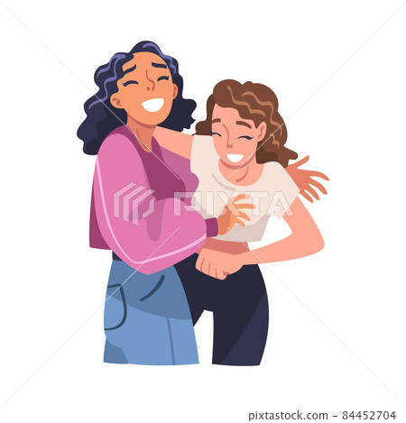 Woman Character Hugging and Embracing Each Other Expressing Friendly Feeling Vector Illustration 84452704