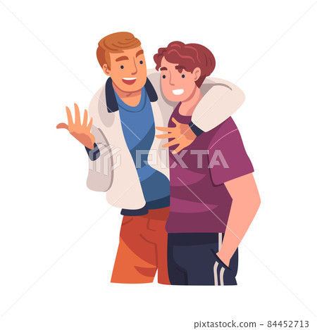 Man Character Hugging and Embracing Each Other Expressing Friendly Feeling Vector Illustration 84452713