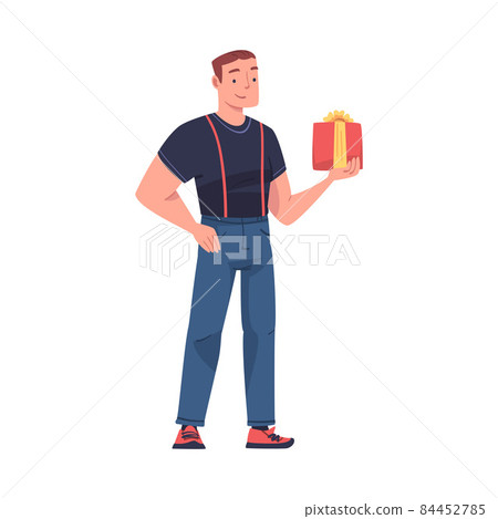 Man with Gift Box Engaged in Holiday Congratulation Vector Illustration Man with Gift Box Engaged in Holiday Congratulation Vector Illustration 84452785
