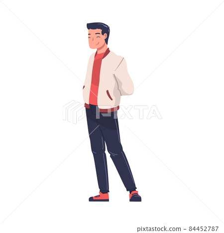 Young Excited Male Feeling Happy in Anticipation of Festive Gifts Vector Illustration 84452787