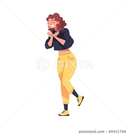 Young Excited Female Feeling Happy in Anticipation of Festive Gifts Vector Illustration 84452789