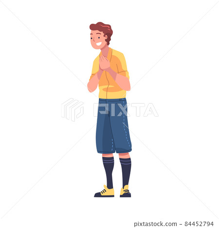 Young Excited Male Feeling Happy in Anticipation of Festive Gifts Vector Illustration 84452794
