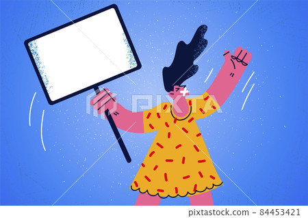 Woman with banner protest for freedom of speech 84453421