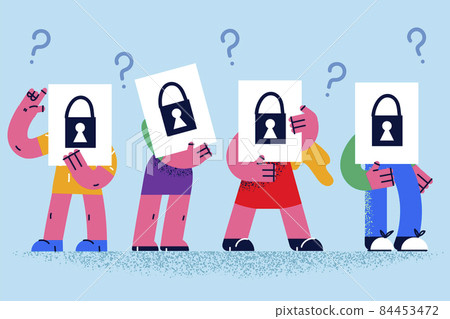 Diverse people with papers with painted lock  84453472