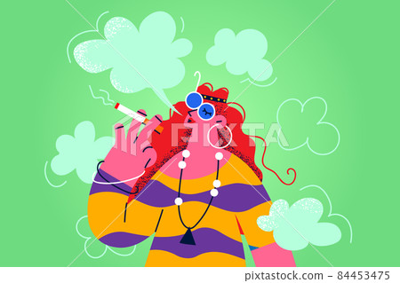 Hippie woman smoke weed enjoy free life 84453475