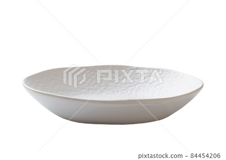 White ceramic round plate isolated over white background. perspective view White ceramic round plate isolated over white background. perspective view 84454206
