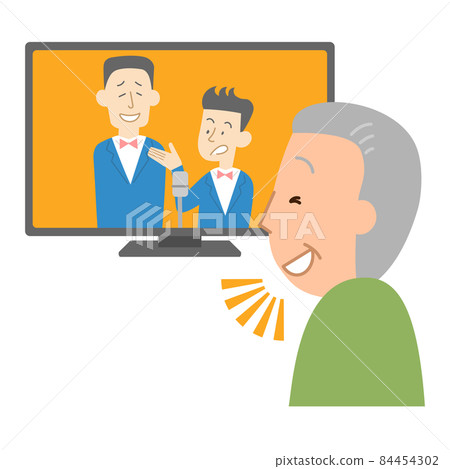A man watching a comedy show on TV ② 84454302