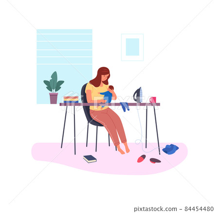 Postnatal depression. Postpartum anxiety, difficult parenting, vector illustration Postnatal depression. Postpartum anxiety, difficult parenting, vector illustration 84454480