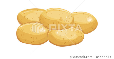 Pile of potatoes. Boiled baked or raw root golden yellow potato in peel, cartoon vector illustration Pile of potatoes. Boiled baked or raw root golden yellow potato in peel, cartoon vector illustration 84454643