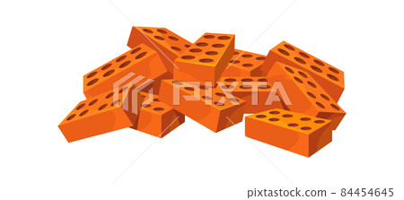 Pile of bricks. Heap or stack red stone square brick, building material, cartoon flat vector icon illustration 84454645