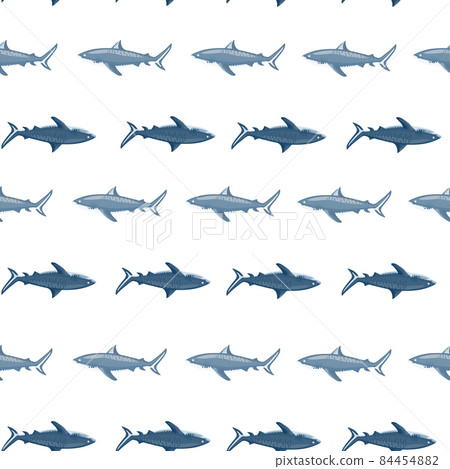 Seamless pattern Tiger shark isolated on white background. Textured of marine fish for any purpose. 84454882