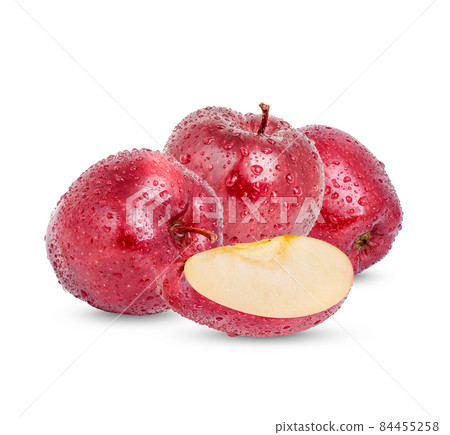 Red apple with drops isolated on white background 84455258