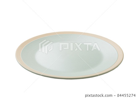 Blue ceramic round plate isolated over white background. perspective view Blue ceramic round plate isolated over white background. perspective view 84455274