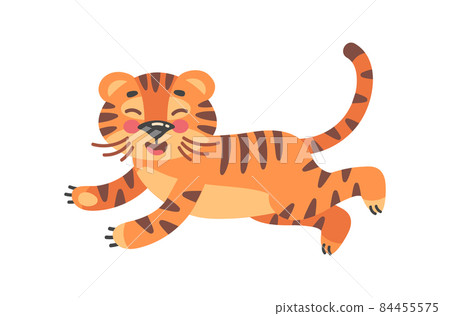 Leap tiger. Adorable wildlife cub, comic vector illustration 84455575