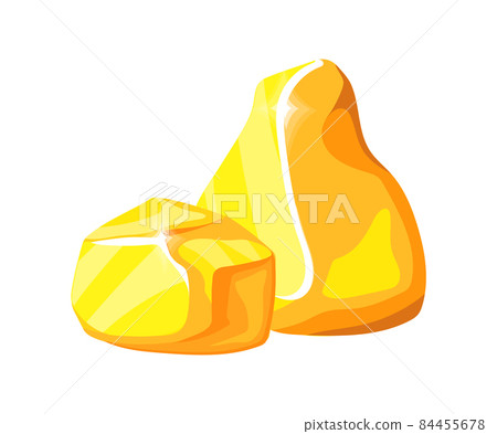Golden rocks. Piled gemstones, mining solid gold mine nuggets, design clipart cartoon vector icon Golden rocks. Piled gemstones, mining solid gold mine nuggets, design clipart cartoon vector icon 84455678