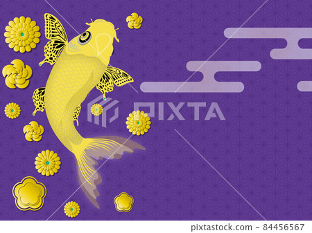 Golden Nishikigoi Japanese style background (purple) Golden Nishikigoi Japanese style background (purple) 84456567
