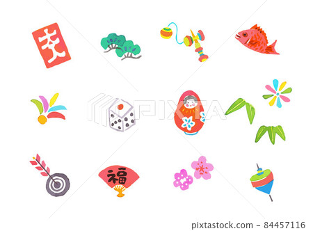 幸運新年賀卡材料設置白色背景 幸運新年賀卡材料設置白色背景 84457116