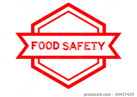 Hexagon vintage label banner in red color with word food safety on white background 84457429