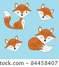 Cute cartoon fox set. Funny red fox collection. 84458407