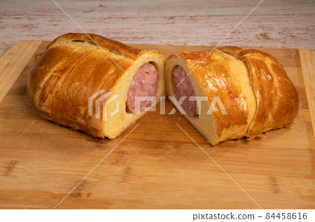 Lyonnais brioche baked with sausage style rustic, Morteau sausage 84458616