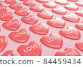 Red Hearts with word love in rows. Valentines day concept. 3d render. 84459434