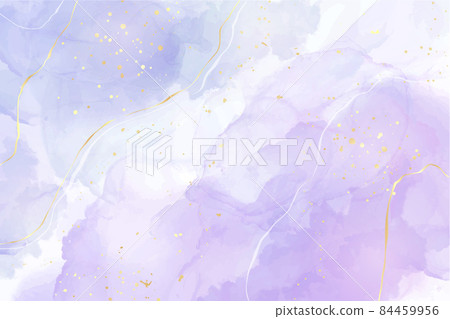 Violet cyan blue liquid watercolor background with golden stains. Teal mauve purple marble alcohol ink drawing effect. Vector illustration design template for wedding invitation, menu, rsvp Violet cyan blue liquid watercolor background with golden stains. Teal mauve purple marble alcohol ink drawing effect. Vector illustration design template for wedding invitation, menu, rsvp 84459956