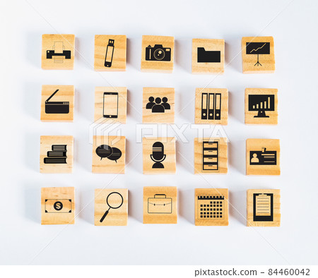 Wood Square or cubes with icon on Background. 84460042