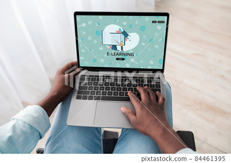 Black Man Study With Laptop At Home, Signing Up For Virtual Classroom Black Man Study With Laptop At Home, Signing Up For Virtual Classroom 84461395