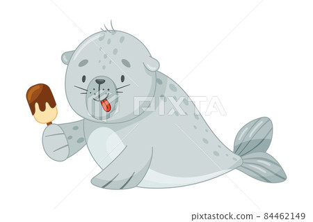 Cute baby seal eating ice cream. Funny adorable... - Stock Illustration  [84462149] - PIXTA