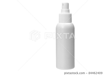 Matted opaque plastic white bottle with disinfectant spray spray, health care hygiene product container, isolated object on white background with copy space, nobody. 84462409