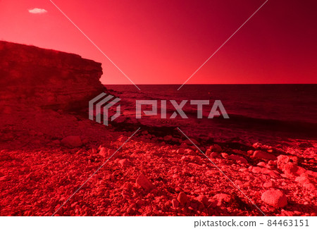 Mystical seaside with rocks. Mystical seaside with rocks. 84463151