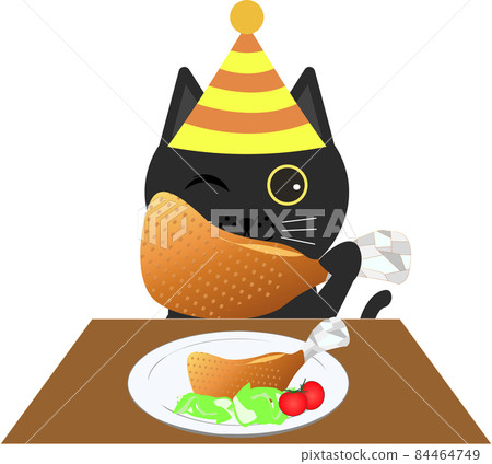 Cat eating roast chicken 84464749