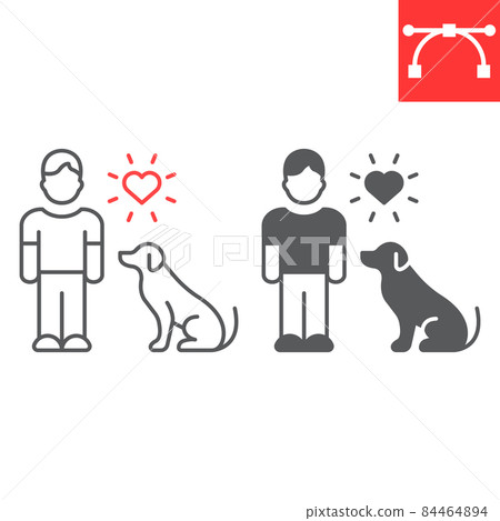Animals help line and glyph icon, pet and volunteering, man and dog vector icon, vector graphics, editable stroke outline sign, eps 10. Animals help line and glyph icon, pet and volunteering, man and dog vector icon, vector graphics, editable stroke outline sign, eps 10. 84464894