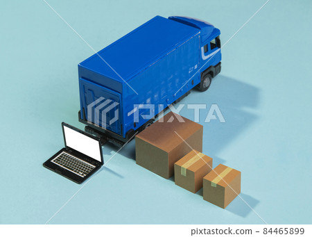 high angle delivery truck boxes. High quality photo 84465899