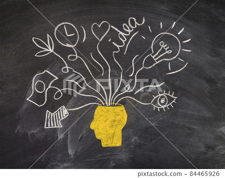 chalkboard drawing head idea concept designs. High quality photo chalkboard drawing head idea concept designs. High quality photo 84465926