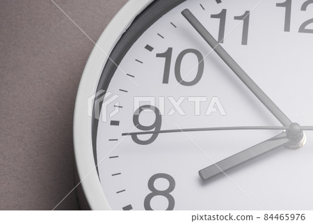 white clock ticking showing 8 oclock. High quality photo 84465976