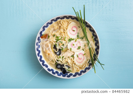 flat lay ramen soup bowl. High quality photo 84465982